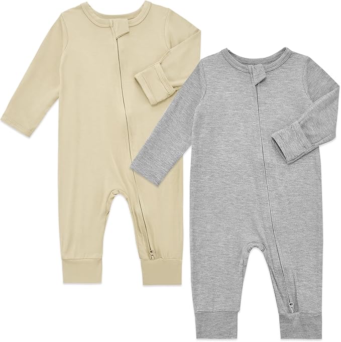 Aablexema Baby Footless Pajamas Rayon 3pcs Unisex Infant Zipper Romper with Mitten Cuffs Sleep Play PJs