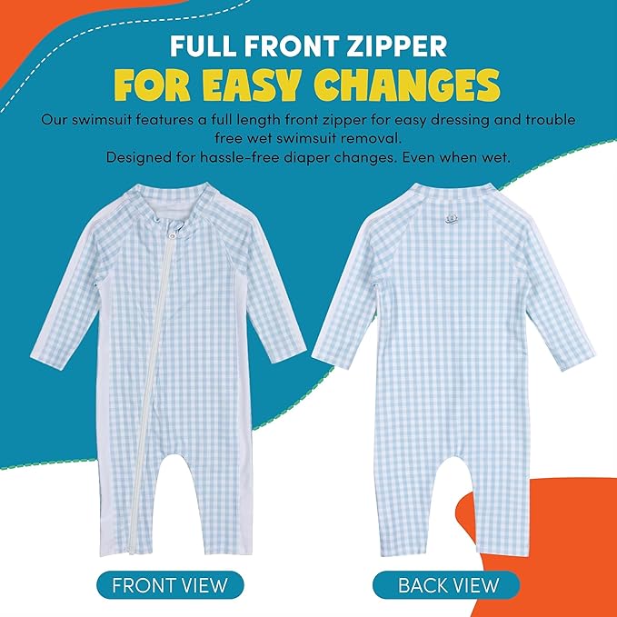 SwimZip Boys' Long-Sleeve UPF 50+ Swimsuit for Baby, Toddler, & Little Boys