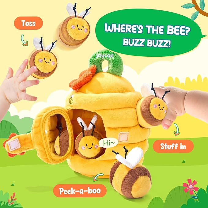 JoyCat 6 Month Old Baby Toys, Flower Beehive with 5 Stuffed Sensory Bees, Crinkle, Rattle, Mirror, Montessori Toys for 6-10 Months Old Babies, Infant Toys Baby Shower Birthday Christmas Gift