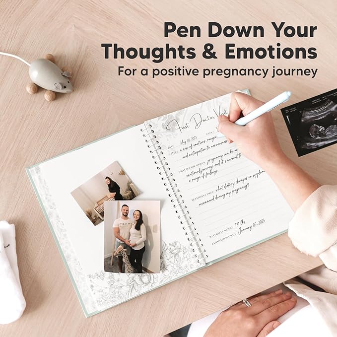 Pregnancy Journal, Pregnancy Announcements - 80 Pages Hard Cover Baby Books For Mom To Be Gift, Baby Memory Book Keepsake, Gender Reveal Gifts For New Moms, Shower & Registry (Sage)