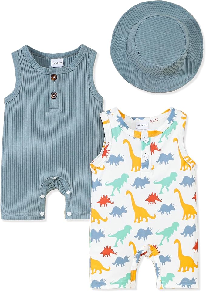 NZRVAWS Newborn Baby Boy Girl Clothes Unisex Infant Romper Pants Set Hat 4-Pack Outfits 0-12 Months 16 Pieces Toddler