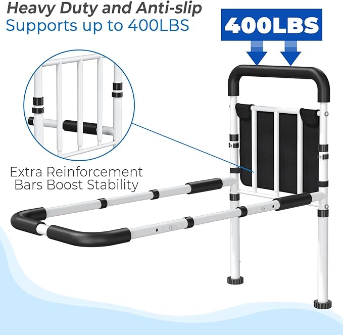 Bed Assist Rail for Elderly 2026 Upgrade - ASTM Certified, 400 LBS Capacity, Tool-Free, Stable Bed Assist Rails for Seniors with Ergonomic Non-Slip Handle & Storage Pocket