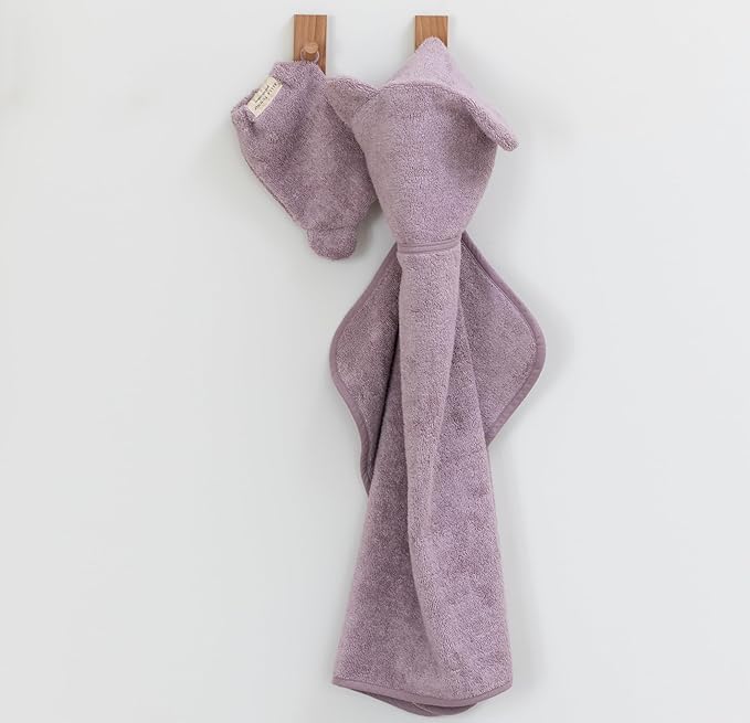 Bella Tunno Baby Bath Towel and Wash Mitt Set – Soft Absorbent Hooded Towels and Mitt-Style Baby Washcloths, Oeko-TEX Certified (Orchid)