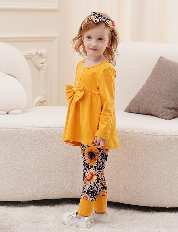 oklady Toddler Baby Girl Clothes Solid Color Ruffle Tops Floral Pants with Headband Fall Winter Cute Girl Outfits
