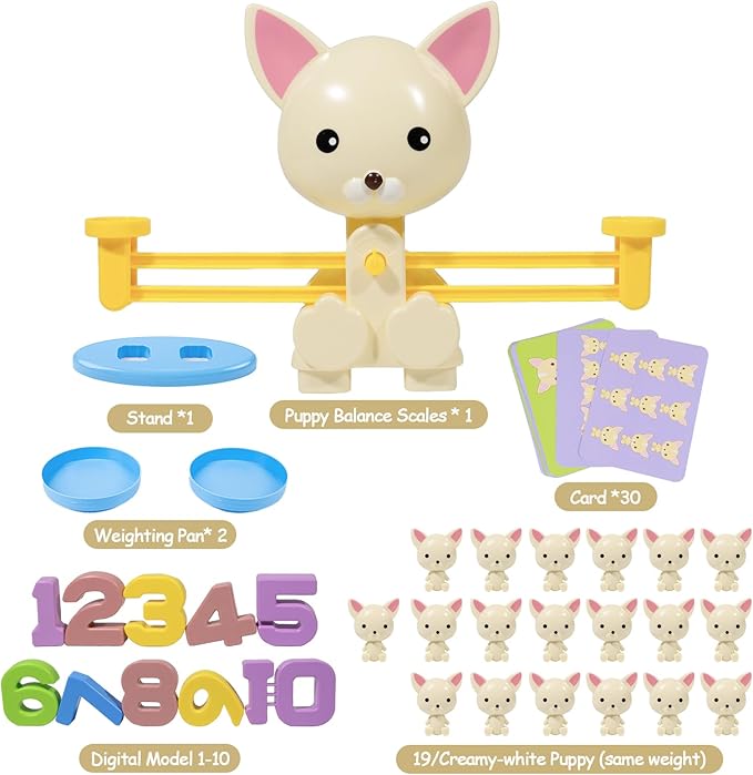 Puppy Balance Counting Toys, Cool Math Learning Games for Boys and Girls, Educational Number Toy Preschool Puppy Balance Counting Toys, Fun Children's Gift STEM Math Games Toys for Kids Age 3+(63 PCS)