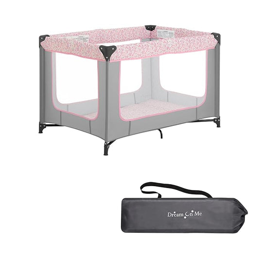 Dream On Me Zodiak Portable Playard in Grey and Pink, Lightweight, Packable and Easy Setup Baby Playard, Breathable Mesh Sides and Soft Fabric - Comes with a Removable Padded Mat