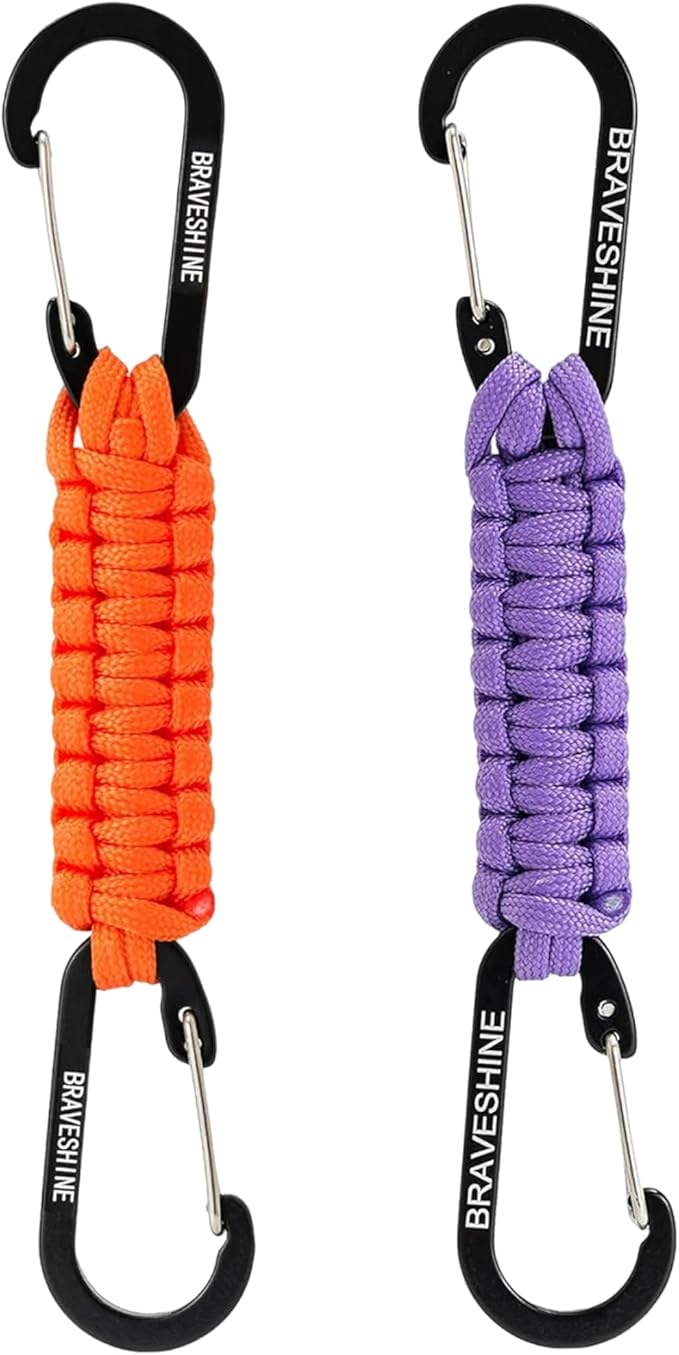BRAVESHINE Paracord Keychain Carabiner Clip, D Ring Lanyard Hanger Stroller Hook for Water Bottle, Key, Backpacks, Men, Women