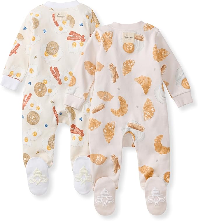 Burt's Bees Baby Baby Girls Pajamas, Zip Front Non-Slip Footed Sleeper Pjs, 100% Organic Cotton