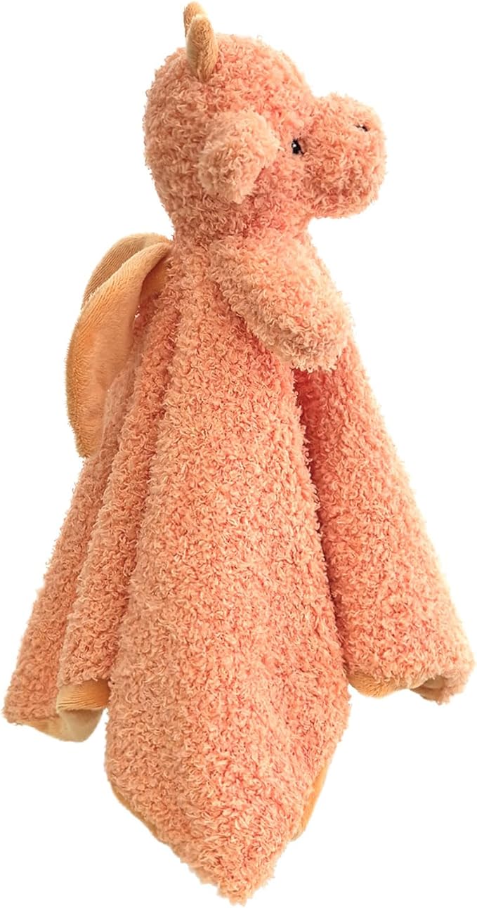 Baby Orange Dragon Soft Stuffed Animal Security Blanket, Plush Dinosaur Character Lovey Blanket, Baby Shower/Nursery Gift, Newborn Infant Toddler Snuggle Blankie for Boys Girls, 14 Inches