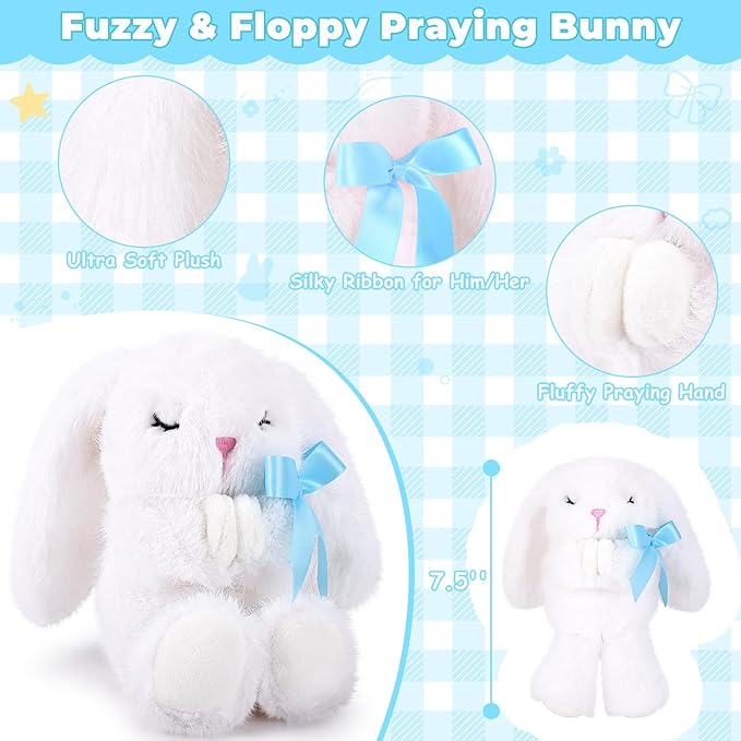 Baptism Gifts for Boy, Christening Gift Set for Baby Boys, Baby Dedication Gift, Includes Bunny Stuffed Animal, First Rosary Beads, Prayer Book, Keepsake Blanket, Catholic Baptism Gift Basket