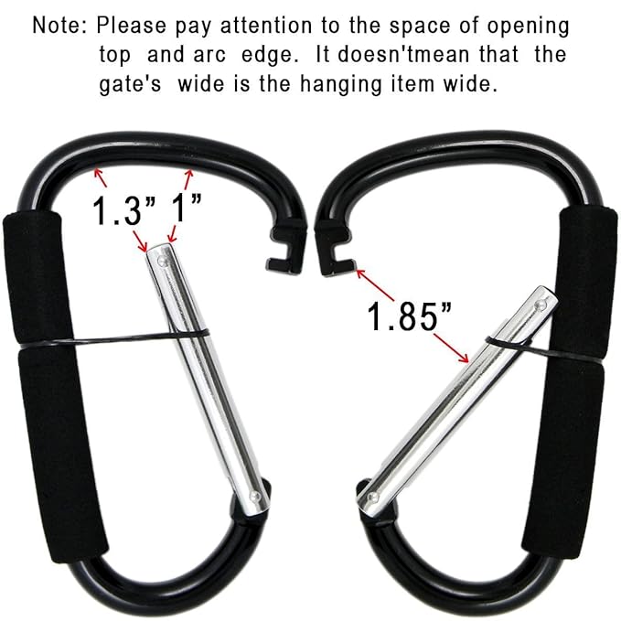 Stroller Hooks by Baby,2 pcs Carabiner Stroller Hook Organizer for Hanging Purses, Diaper Bag, Shopping Bags. Clip Fits Single/Twin Travel Systems, Car Seats and Joggers (Black)