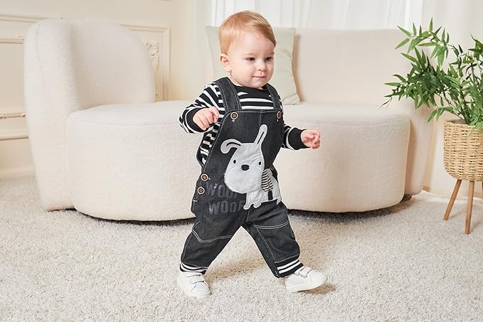 Cute Baby Boy Clothes Suit Toddler Boys' Striped long Sleeve T-Shirt+Denim Overalls Jumpsuit Pants Outfits Sets