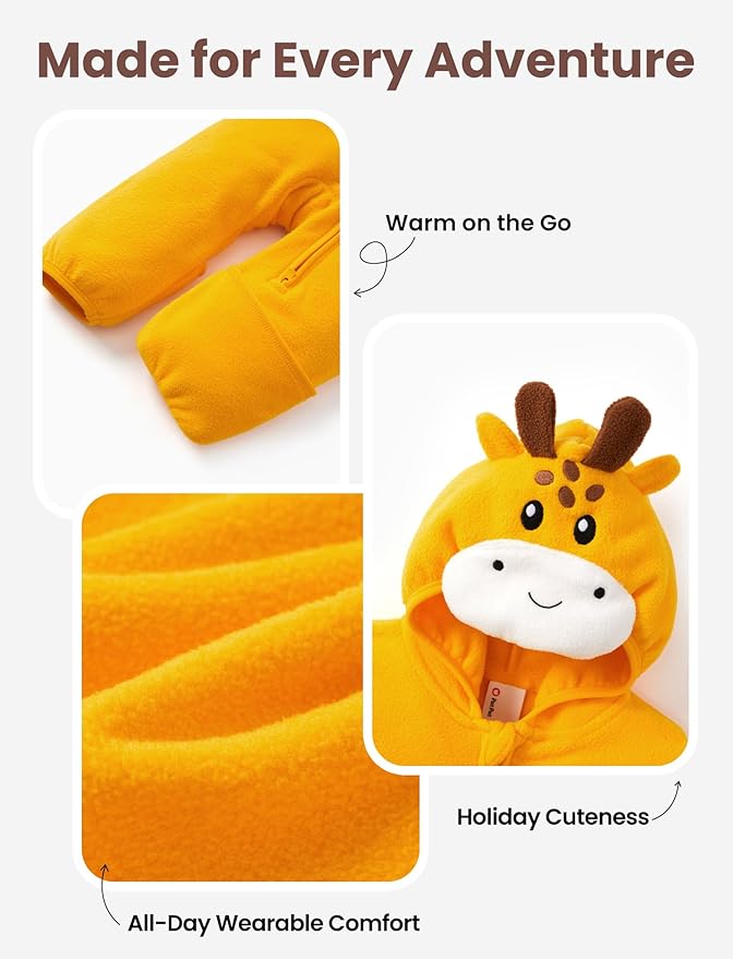 PATPAT Fleece Hooded Footed Romper Clothes, Soft Warm Footie Covers, Car Seat Friendly, Easy Zip, Cute Boy Girl