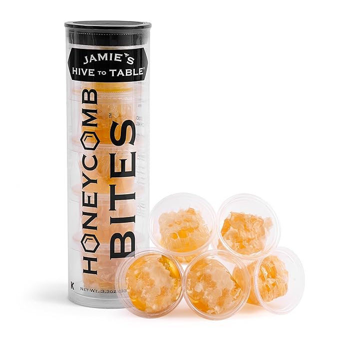 Jamie’s Hive To Table 100% Raw Honeycomb Bites, 3.3 Oz, 5 Bites – Pure Honeycomb Straight from the Hive – Made in USA, Product of Georgia – No Additives or Preservatives, Non-GMO