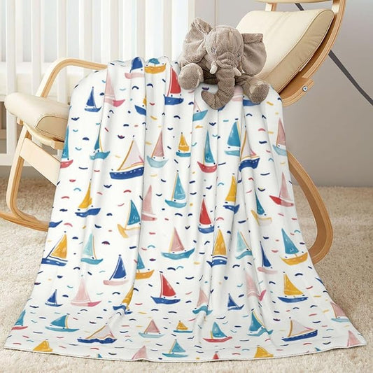Baby Blanket Boats Childish for Boy Girl Newborn 30x40 Inch Toddler Infant Nursery Throw Blankets Double Layer Comfy Soft Plush Stroller Crib Quilt