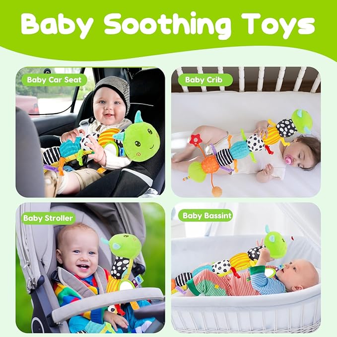 Baby Sensory Toy 0-6 Month Music Animal Stuffed Plush Caterpillar Toy for Infant 0-3-6 Month Tummy Time with Baby Mirror Crinkle Rattle for 6-12 Month Carseat Toys for Newborn Boys Girls Shower Gifts