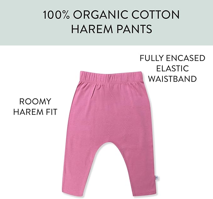HonestBaby Unisex-Baby Multipack Harem Pants Roomy Fit Pull on Bottoms 100% Organic Cotton for Baby Boys, Girls