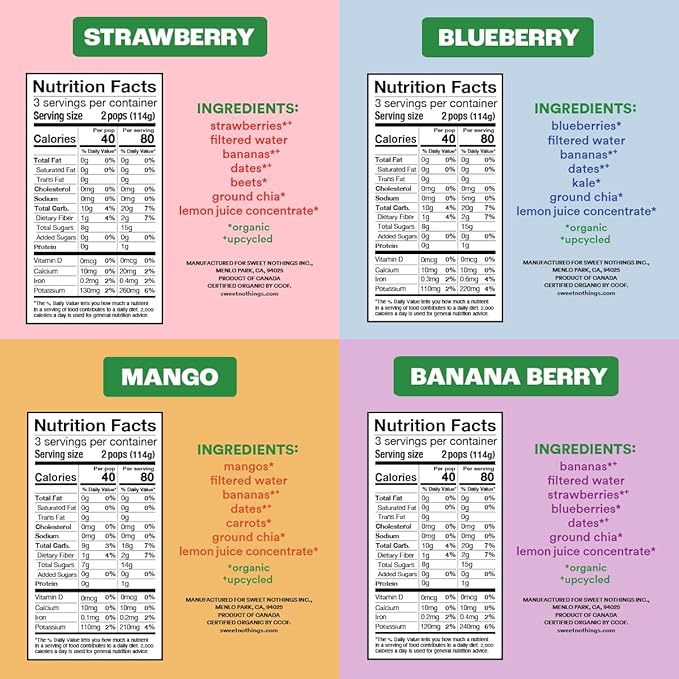 Sweet Nothings, Multi-Pack, USDA Organic Kids' Squeezable Super Fruit Smoothie, Value Pack of 24 - Dye-Free, No Added Sugar,Vegan, Healthy Organic Fruit and Veggie Pops, Freeze & Enjoy