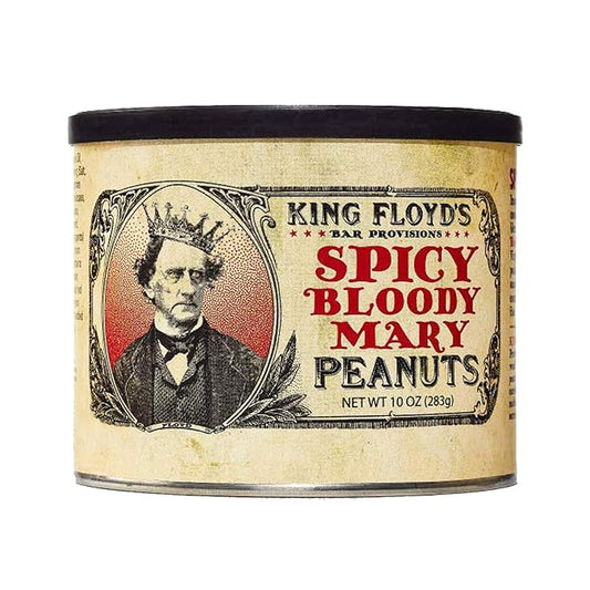 King Floyd's Spicy Bloody Mary Virginia Peanuts: 10 oz, Morning Cocktail Flavored Peanuts, Resealable Lid, Snack at your own risk, Once you start its difficult not to finish the whole tin.
