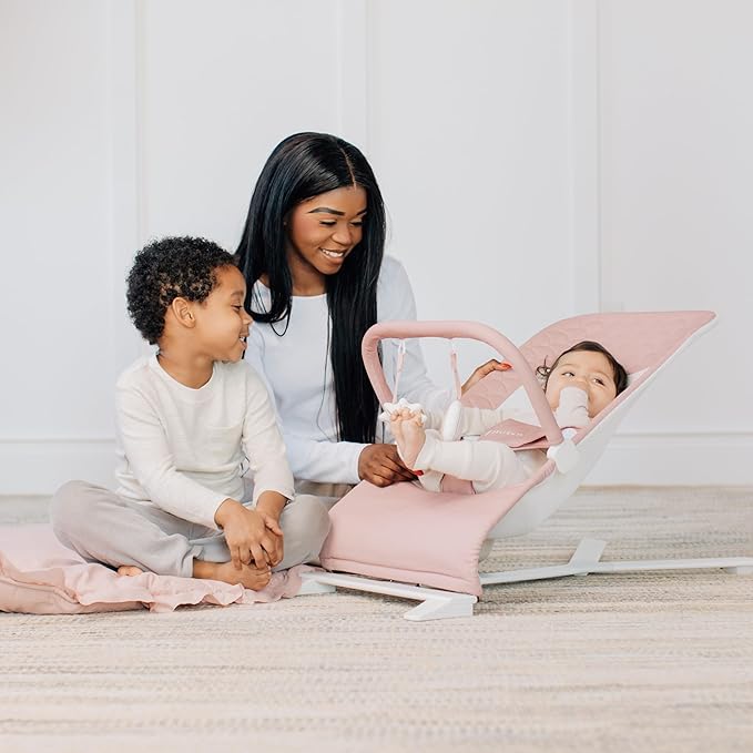 Baby Delight Alpine Deluxe Portable Baby Bouncer | Infant | 0-6 Months | 100% GOTS Certified Organic Cotton Fabric | Organic Rose