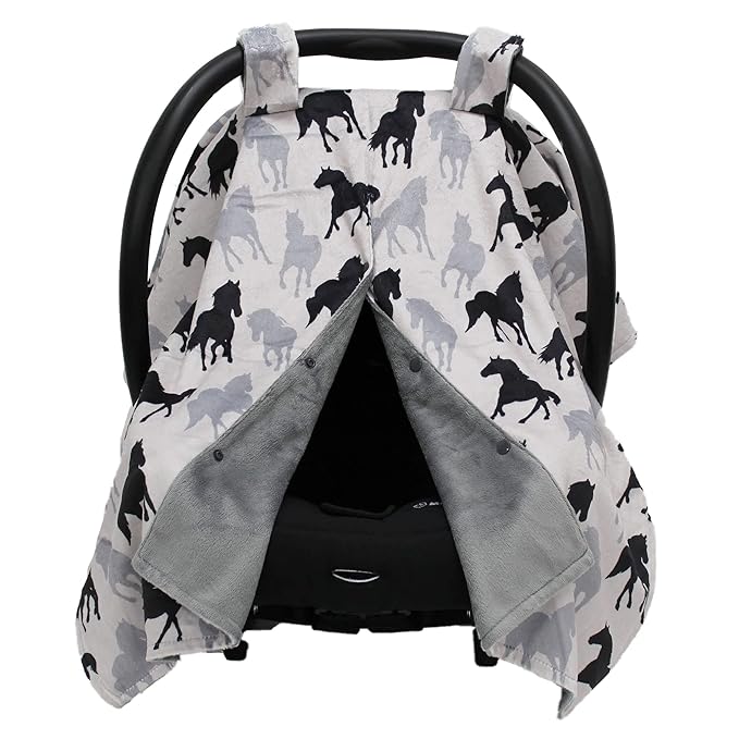 Dear Baby Gear Car Seat Cover for Boys & Girls - Baby Carseat Canopy w/Snap Opening - Infant Seat Cover - Stroller & Nursing Covers - Newborn Carrier Canopy - 40x30" (Black and Gray Horses)