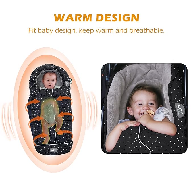 LAT Baby Warm Bunting Bag Universal,Stroller Sleeping Bag Cold Weather,Waterproof Toddler Footmuff(Basic,Black+White Stars)
