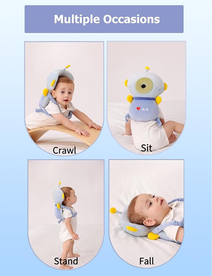 JunNeng Baby Head Protector Backpack Memory Foam, 3-Sided Fall Head Safety Protection, Blue Astronaut