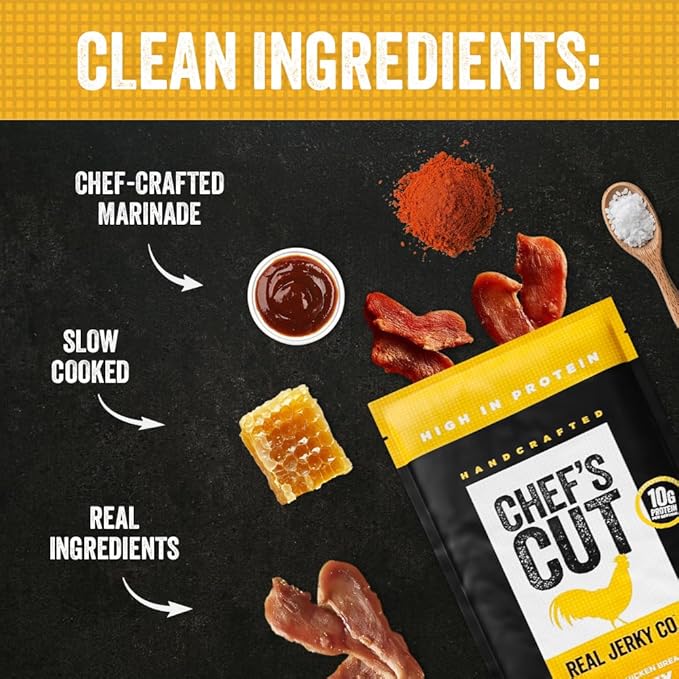 Chef's Cut Chicken Jerky Meat, Honey Barbecue (14 Ounce Bag) - High Protein, 10g Protein, 80 Calories, Gluten-Free, Premium Smoked Chicken Breast, Keto Friendly Snack, Low Carb Snack