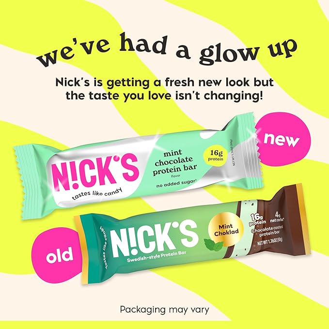 Nick’s Mint Chocolate Protein Bars – 12-Count Box | High Protein, Low Calories, Low Carbs, Keto Friendly, No Added Sugar
