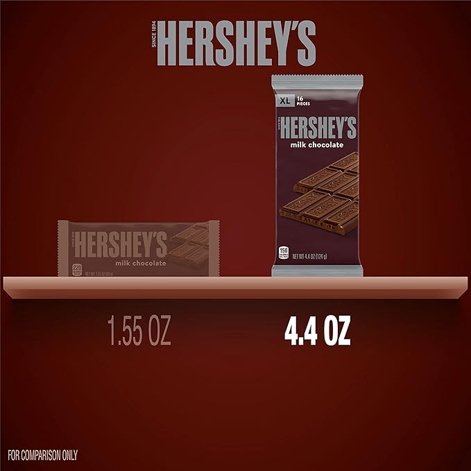 HERSHEY'S Milk Chocolate XL, Candy Bars, Halloween Candy, 4.4 oz (12 Count, 16 Pieces)