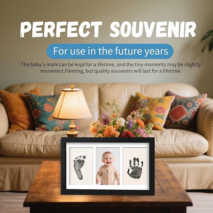 Black Inkless Baby Hand and Footprint Kit – Clean Touch Pad & Keepsake Frame for Newborns, Boy or Girl – Safe No-Mess Handprint & Footprint for Infant, Dog Paw Print, Nursery Decor (Black)