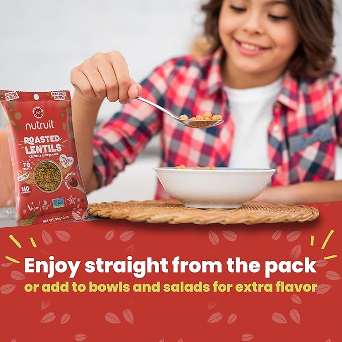 Nutruit Roasted Lentil Snacks - Tasty Smoked Barbecue Healthy Snacks - Vegan, Gluten Free, Non-GMO, High Protein, Healthy On-The-Go, Low Calorie Lentils Snacks - 1.2oz Packs (20-Pack)