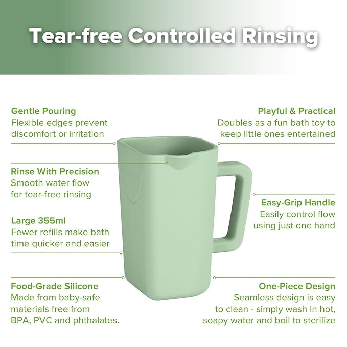 haakaa Gentle Pour Bath Rinse Cup | Food Grade Silicone Shampoo & Body Washing Rinser Cup for Kids with Easy Grip Handle - Pea Green