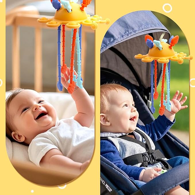 Baby Suction Toys Teething High Chair Toys - Baby Teething Chew Table Toy Silicone Teethers, Food Grade Silicon for 6 12 18 Months (Yellow)