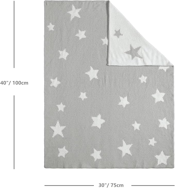 CREVENT 30"X40" Cozy Soft Warm Chenille Baby Blanket for Girls Boys, Newborn Essentials for Infant, Baby Shower Receiving Gift - Grey Star