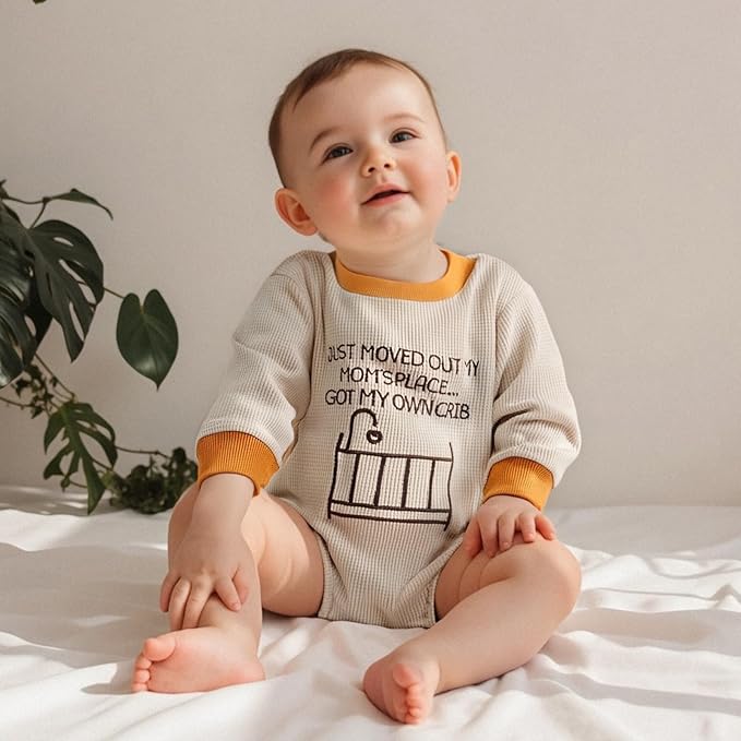 SAYOO Aunties Bestie Baby Girl Clothes Letter Embroidery Waffle Color Block Sweatshirt Bodysuit Fall Bubble Romper Pullover