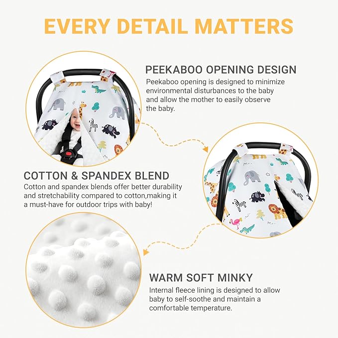 Metplus 2 in 1 Baby Car Seat Cover, Car Seat Canopy for Babies, Mom Multiuse Nursing Cover, Minky Baby Carrier Covers, Newborn Boy Girl, Peekaboo Opening