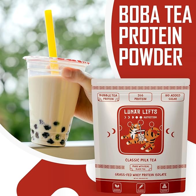 Classic Milk Tea Boba Protein Powder | Whey Protein Isolate | 26g Grass Fed Whey Protein Powder | No Added Sugar or Artificial Ingredients | Bubble Tea