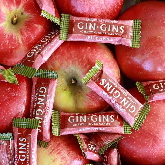GIN GINS Spicy Apple Ginger Chews – Natural Fresh Ginger Candy by The Ginger People – Individually Wrapped Healthy Candy – Spicy Apple Ginger Flavor – Large 1 lb Bag (16oz) – Pack of 2