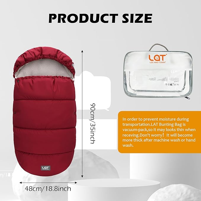 LAT Baby Warm Bunting Bag Universal,Stroller Sleeping Bag Cold Weather,Waterproof Toddler Footmuff(Detachable,Red)