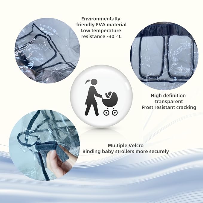 Clear Travel Weather Shield,Rain Cover for Double Stroller Universal,Breathable Waterproof Double Stroller Rain Cover Side by Side,Twins Stroller Cover for Rain/Wind/Snow/Cold/Dust
