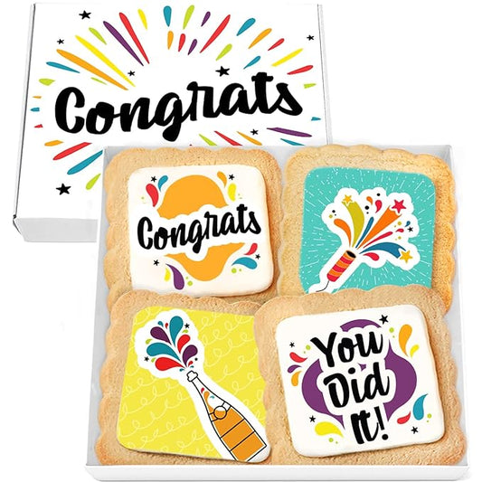 Congrats Gift Cookies Congratulations Gift Basket 4 Pack For Kids Men Women Graduation Friend New Job New House | Nut Free | Kosher
