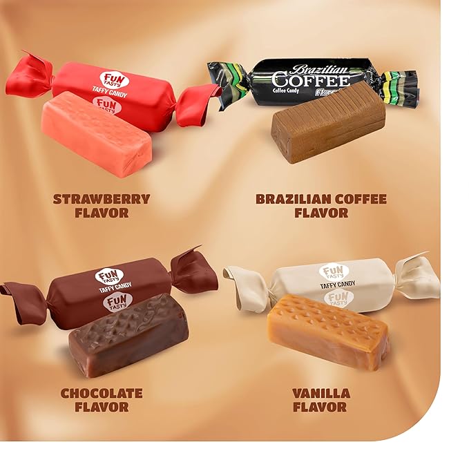 Taffy Candy Mix - 2 Pound Bag (150 Count) - Individually Wrapped Vanilla, Chocolate, Strawberry Caramels and Coffee Chews - Assorted Candy Variety Pack