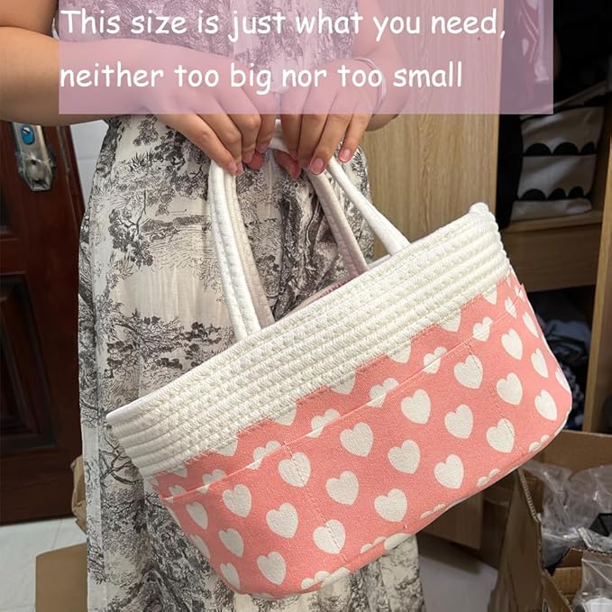 Pink Diaper Caddy Organizer for Baby Girl-Large Portable Diaper Caddy Basket for Changing Table-Diaper Organizer Caddy-Car Travel Tote Bag-Newborn Registry Baby Shower Basket for Diapers & Wipes