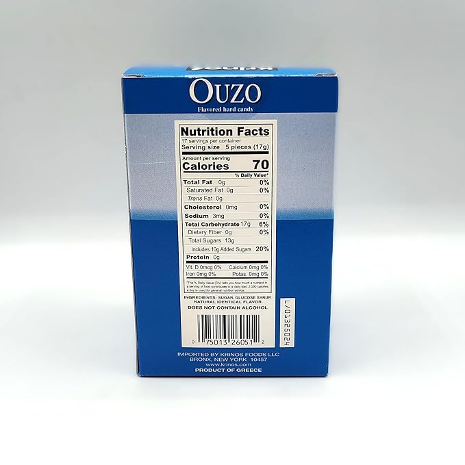 Krinos Ouzo Candy - Greek Favorite - Licorice Flavored Treat - Delicious Hard Candy - All Natural Flavors - Contains No Alcohol and No Gluten - Perfect for Parties, Party Favors, or Gifts (2pk)