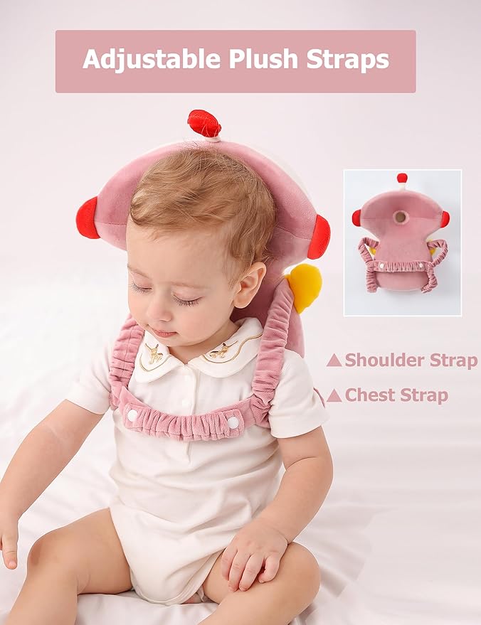 JunNeng Baby Head Protector Backpack Memory Foam, 3-Sided Fall Head Safety Protection, Pink Astronaut