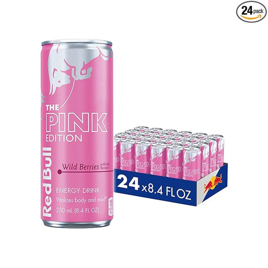 Red Bull Pink Edition Energy Drink, Wild Berries, 8.4 fl. oz., Case of 24 cans, with 80mg Caffeine, Taurine & B Vitamins