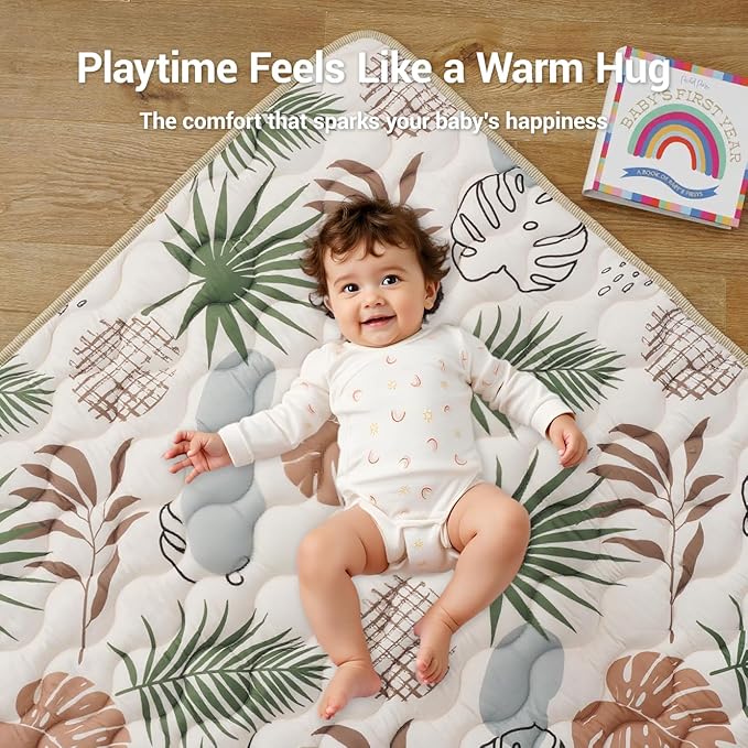 Bunnikins & Clover Baby Play Mats for Floor, 71"x59" Thicken Soft Play Mat, Foldable and Non Slip One-Piece Crawling Mat, Machine Washable Foam Play Mat for Baby, Toddlers Infants, Tummy Time