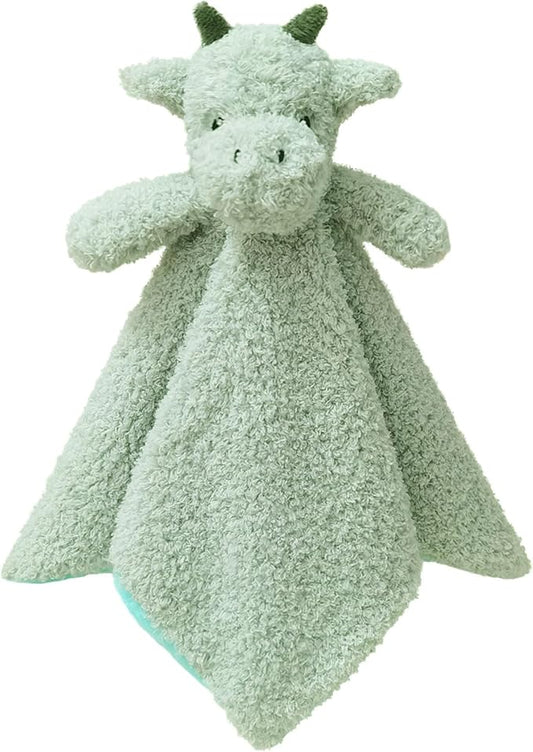 Baby Green Dragon Soft Stuffed Animal Security Blanket, Plush Dinosaur Character Lovey Blanket, Baby Shower/Nursery Gift, Newborn Infant Toddler Snuggle Blankie for Boys Girls, 14 Inches