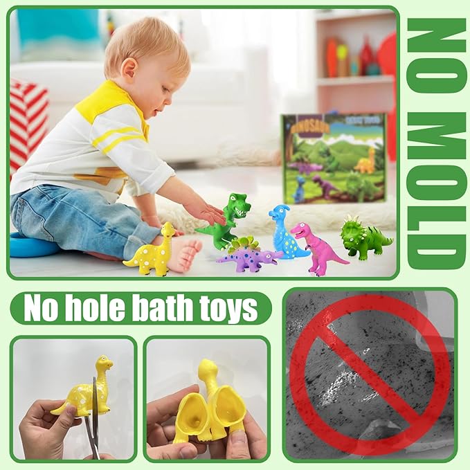 Dinosaur Bath Toys, Baby Shower Toys Mold Free Bathtub Toys for 12-18 Months - Plastic 8 Pack of No-Hole Design Dinosaurs for Toddler Bath Toys, for Boys and Girls